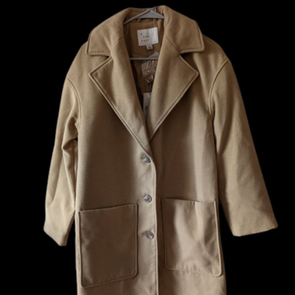 NWT Women's A New Day Tan Long Wool Peacoat Medium